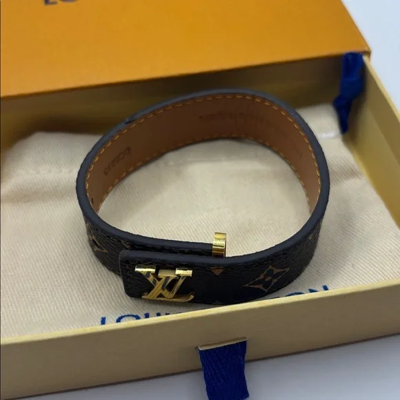 Louis Vuitton slim Monogram slim Bracelet gold and Brown adjustable - Picture 6 of 7